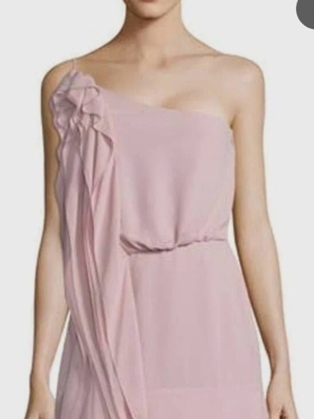 BCBGMaxAzria One-Shoulder Blush Pink Ruffle Gown
